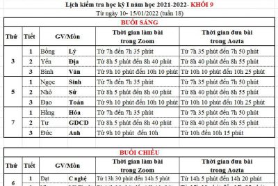 THỜI KHÓA BIỂU TUẦN 18